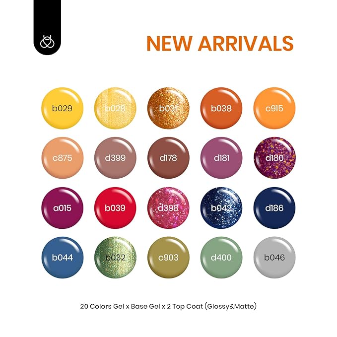 Beetles Fall Gel Polish Set, 20 Colors Orange Yellow Burgundy Red Glitter Green Shades Gel Nail Polish with Base Matte & Glossy Top Coat Soak off Manicure Gifts for Women