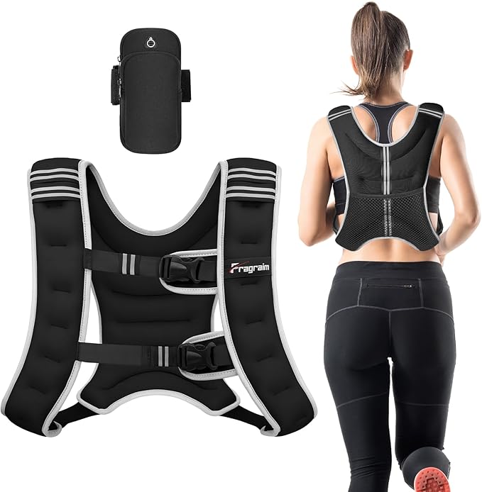 Fragraim Weighted Vest for Women Men - 8lb/10lb/12lb/16lb/22lb/25lb/30lb Weight Vest with Reflective Stripe, Detachable Phone Pouch, Ideal for Walking, Strength Training, Running, Workout, Cardio
