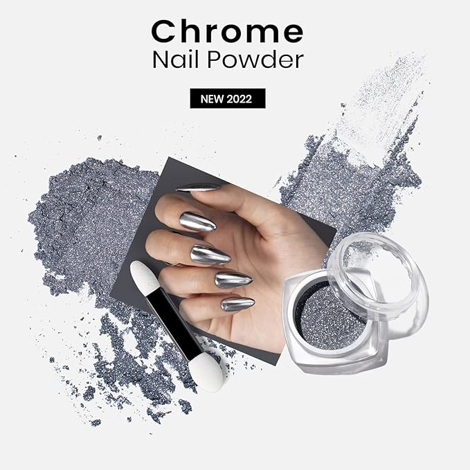 beetles Gel Polish Sliver Chrome Nail Powder, Mirror Metallic Effect Premium Salon Nail Glitter Manicure Pigments for Nail Art Design, 0.04oz/1g