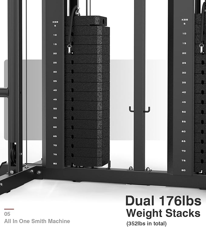 DONOW Smith Machine with Weight Stacks Home Gym Sytem Power Cage Squat Rack Dual Cable Crossover Machine All in One