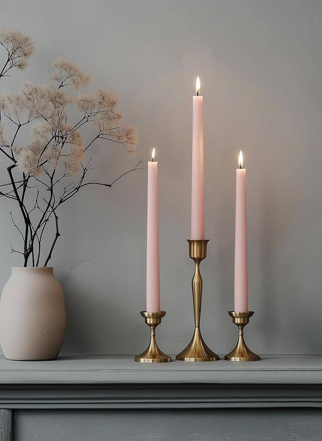 6 PK 10" Classic Taper Candles, Blush Pink, 7-8 Hours Long Burning, Unscented Tall Candlesticks