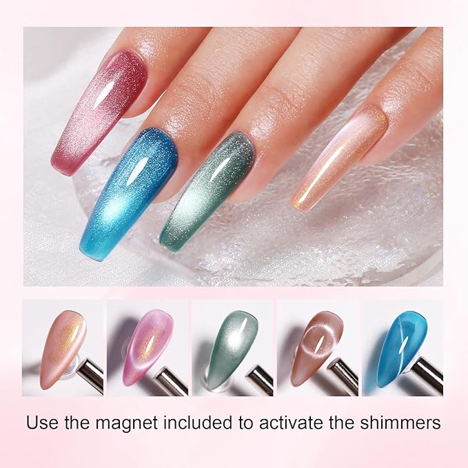10ml Hema-Free Cat Eye Gel Nail Polish Set with Magnet 6 Colors Pink Green and Blue Magnetic Nail Polish DIY at Home Salon Art Gift for Women