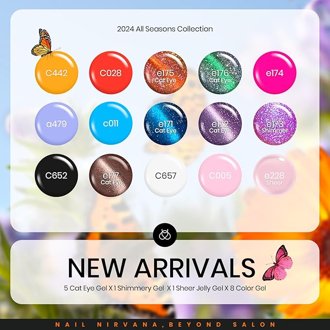 Beetles Cat Eye Gel Nail Polish Set, 15 Colors Gel Polish Nail Kit, Orange Glitter Purple White Blue Sparkle with Base & Top Coat & 3D Silicone Mold Nail Art for Decoration