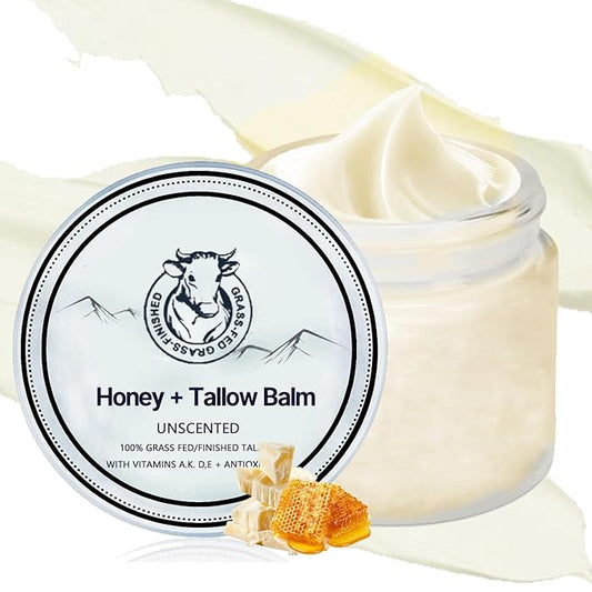 Grass Fed Honey & Tallow Balm, Grass Fed Beef Tallow Manuka Honey Cream, Miracle Tallow Balm Face and Body For Skin, Organic Moisturizing Cream Smooth Skin