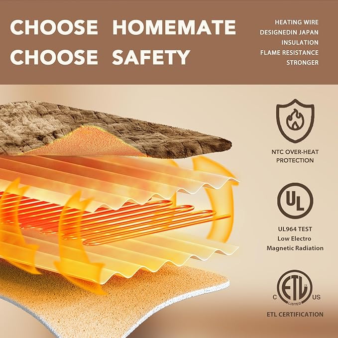 Homemate Electric Heated Blanket Full Size - 72"x84" Heating Blanket Full Size 1/2/4/6/8 Hours Auto-Off 10 Heat Level Over-Heat Protection Luxury Faux Fur Sherpa ETL Certification