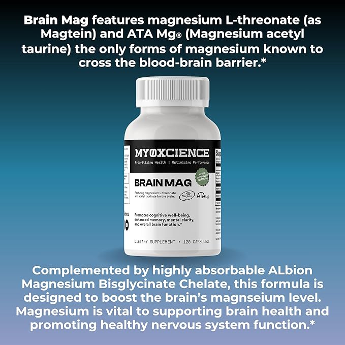 MYOXCIENCE Brain Mag | Featuring Magnesium L-Threonate and Magnesium Glycinate | Promotes Cognitive Well-Being, Enhanced Memory, Mental Clarity and Overall Brain Function | 120 Capsules