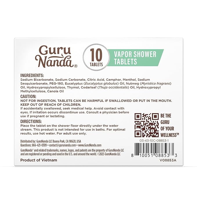 GuruNanda Eucalyptus Vapor Shower Tablets, Clean-Dissolving Aromatherapy Shower Steamers with Eucalyptus & Menthol, Promotes Relaxation, Ideal for Gifting, 30 Count