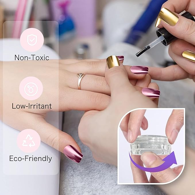 Chrome Nail Powder Kit: 10 Jars 8 Colors Metallic Mirror Effect 2 Colors Holographic Aurora Chameleon Nail Art - 1g/Jar Silver Pink Gold Purple Chrome Powder for Nails