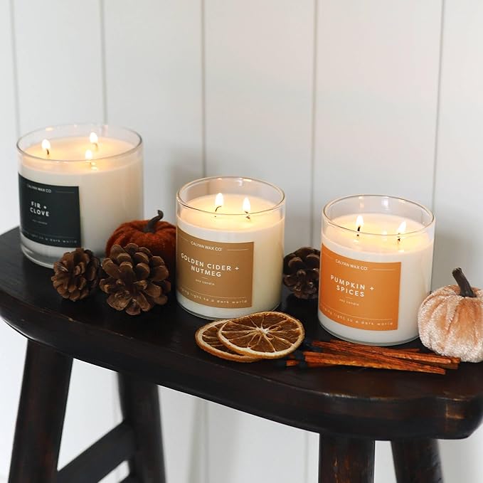 Calyan Wax Co. Golden Cider & Nutmeg 2 Wick Scented Candle - 37 Hour Burn - Luxury Non Toxic Soy Wax Candles - Long Lasting Large Glass Jar Candle for Home - 8.8oz