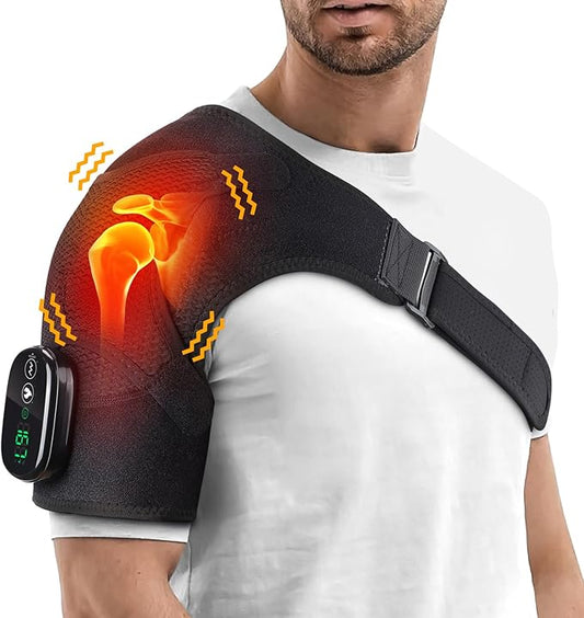 Cordless Shoulder Heating Pad, Heated Shoulder Wrap with Vibration, Shoulder Massager Heated Shoulder Brace for Pain Relief, for Women Men(Black)