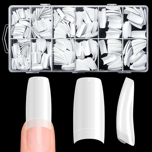 krofaue 500PCS False Nails Tips Lady French Style Acrylic Artificial Tip Manicure Half Cover with Box of 10 Sizes for Nail Tips Art Salons and Home DIY (White)