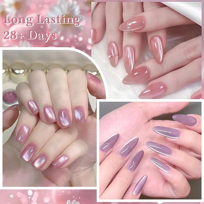 MTSSII 18PCS Cat Eye Gel Nail Polish Set with Magnet, Sea Spirit Magic Cateye Gel Polish Pink Green Blue Yellow Glitter Shinny Magnetic Nail Polish Soak Off LED Manicure Nail Art