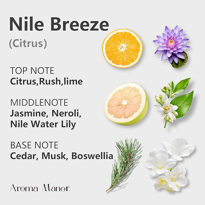 Aroma Diffuser Oil - Nile Breeze | Inspired by JW Marriott Hotel Scent | Hotel Fragrance Oil Essential Oil Blend for Aromatherapy Machines | Citrus, Jasmine & Cedarwood | for Large Rooms | 5.3 fl oz