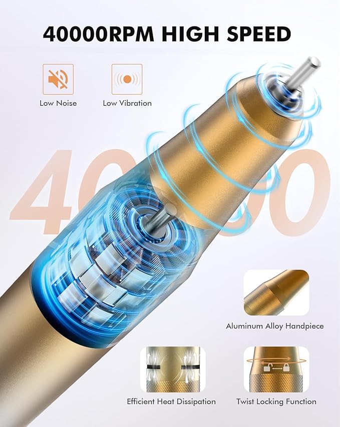 Nail Drill 40000RPM - Rechargeable Nail File with Bits, Professional E-Filer for Acrylic Nails, Gel Polishing, Manicure & Pedicure E File with Large HD LCD Screen - M96 Yellow