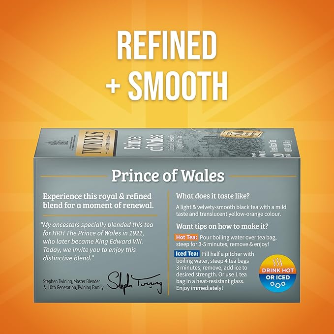 Twinings Prince of Wales Black Tea Individually Wrapped Bags, 20 Count (Pack of 6), Velvety Smooth & Mild, Caffeinated, Enjoy Hot or Iced, 120 Teabags
