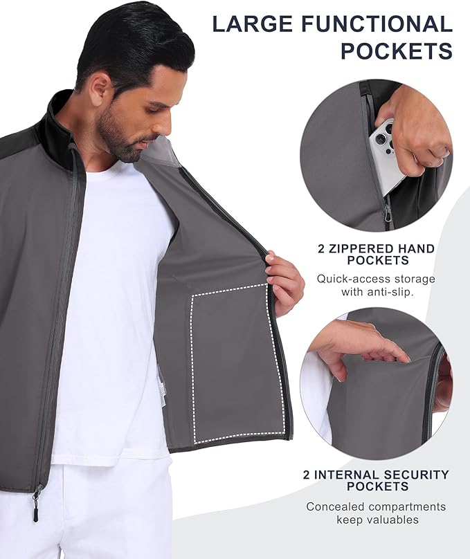 Little Donkey Andy Men's Water-resistant Outerwear Vests, Stretch Windproof Vest for Cycling, Running, Golf