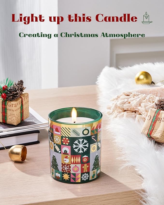 M&SENSE Christmas Pine Scented Winter Candle for Home, Soy Wax 9.9 oz 55 Hours Non Toxic Clean Burn, Fir Balsam Scent Long Lasting Relaxing Candle for Stress Relief, Holiday Gifts for Thanksgiving