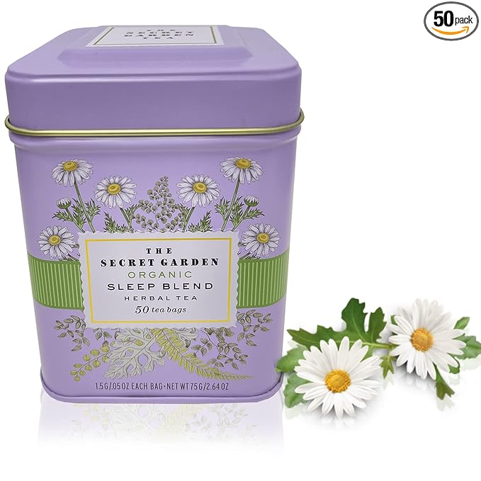 Organic Sleep Blend Herbal Tea - 50 Packets - Natural Chamomile, Peppermint, Fennel And Tulsi Teabags - USDA Certified 100% Non-GMO - Decaffeinated Designer Gift Tin
