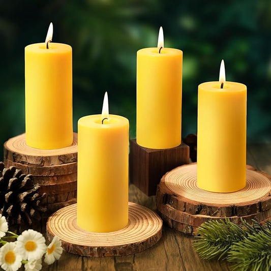 4 Pack Natural Beeswax Pillar Candles, 140 Hours Long Burning, 100% Pure Bees Wax Candles, Organic Emergency Beeswax Candles Bulk for Home Room Prayer Parties Relax, Smokeless & Dripless 2x4in