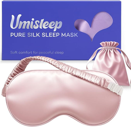Umisleep 100% Pure Mulberry Silk Sleep Mask, 22 Momme 6A Soft & Smooth Fibers, Breathable Eye Mask for Women & Men, Better Light Blocking Sleeping Mask with Travel Pouch, Adjustable Blindfold, Pink