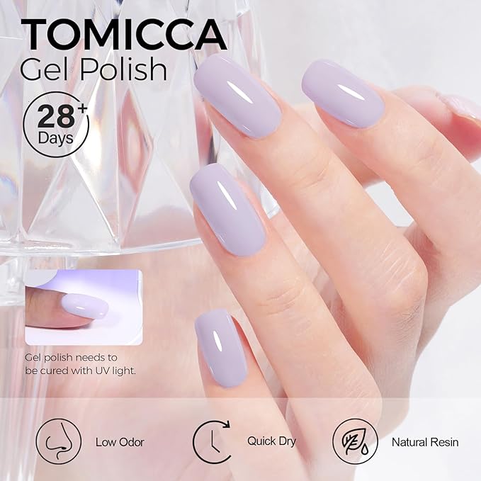 TOMICCA Pastel Gel Nail Polish, 1 Pcs Purple Gel Polish, Nail Polish Gel, Soak Off UV Cure Light Purple Colors Nail Art Macarons Manicure Salon DIY