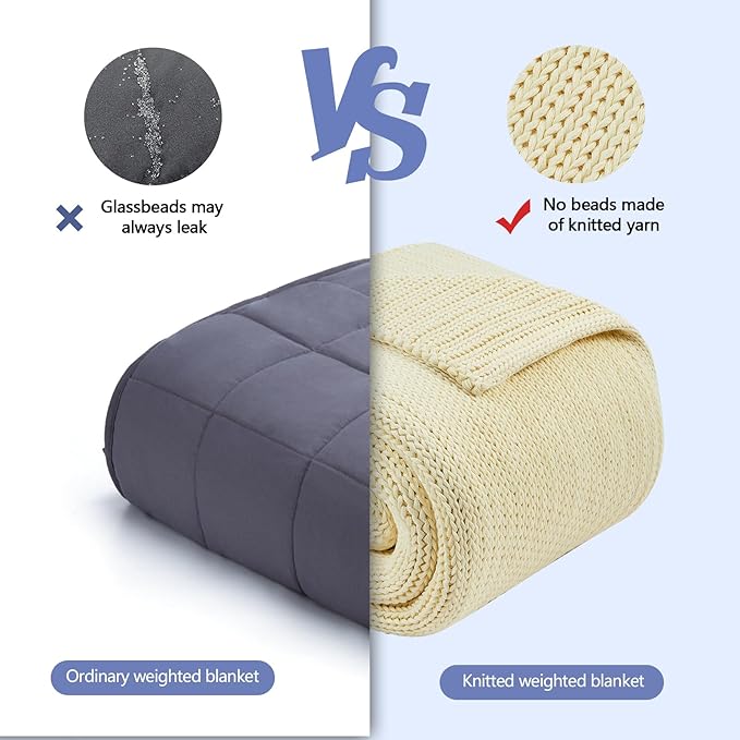 L'AGRATY Knitted Weighted Blanket - 50"x60", 10lbs Cooling Chunky Knit, Braided Crochet Throw with Thick Cable Yarn, Machine Washable