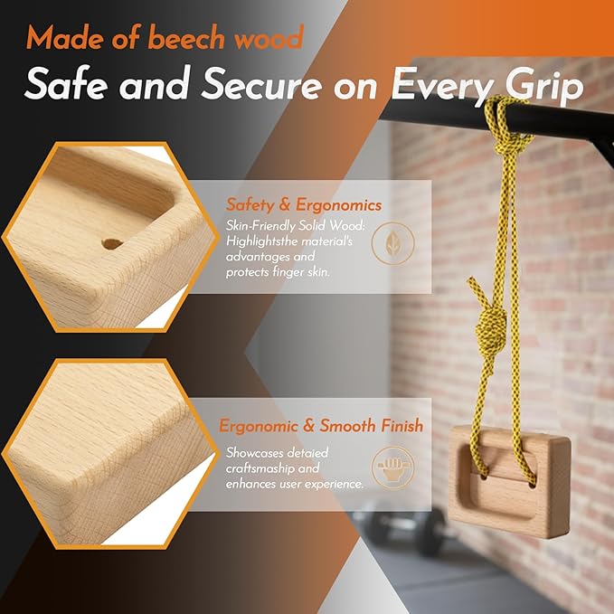 1 Pair Wooden Hangboard for Climbing Training – Dual-Pocket Grip Blocks for Finger Strength, Grip Power & Climbing Conditioning – Portable Beech Wood Fingerboard