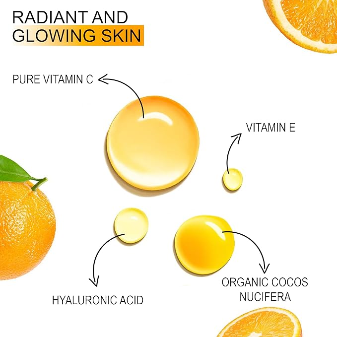 Vitamin C Serum For Face With Hyaluronic Acid, Vitamin E & Ferulic Acid - Brightening & Anti-Aging Formula for Glowing Skin - Hydrates, Evens Tone & Reduces Fine Lines - 60ml