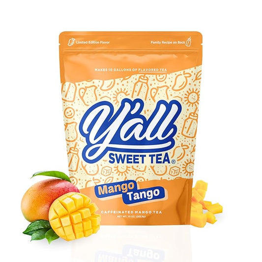 Y'all Sweet Tea - Mango Flavored Iced Tea Bags One Gallon Size in 10 Gallons Per Pack Quick Brew Southern Ice Tea with Tropical Mango Flavor | As Seen on Shark Tank (Caffeinated)