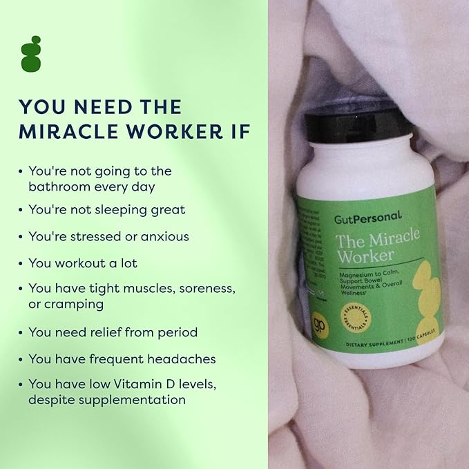 The Miracle Worker Magnesium Capsule Supplement: Reduce Stress and Improve Sleep Quality and Regularity While Easing Muscle Cramps, Capsules, 60 Servings, 120 ct