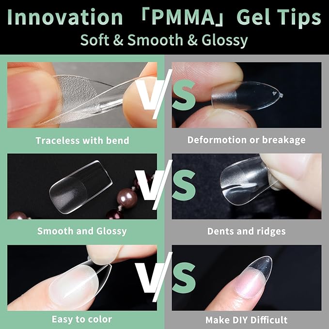 Medium Square Nail Tips, 216pcs Acrylic Fake Nails Gel Nail Tips Soft, Full Cover Pre-Shaped Matte Clear Press on Nails for Extension, Diy at Home Manicure 12 Sizes