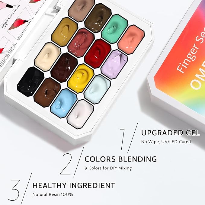 Sponges Pat Gel Nail Polish Palette, 16 Colors Blending Ombre Gel Polish Patting Gradient Painting Nails Art, No Wipe, UV/LED Cured (16 Colors A)