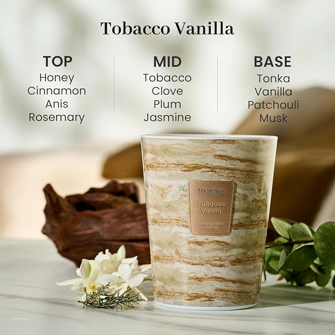 M&SENSE TobaccoVanilla Scented Candles for Home, 3-Wick Highly Scented Jar Candles, Extra Large Candle 35 Oz 150 Hours Long Lasting Burning, Relaxing Aromatherapy Candle for Stress Relief, Meditation