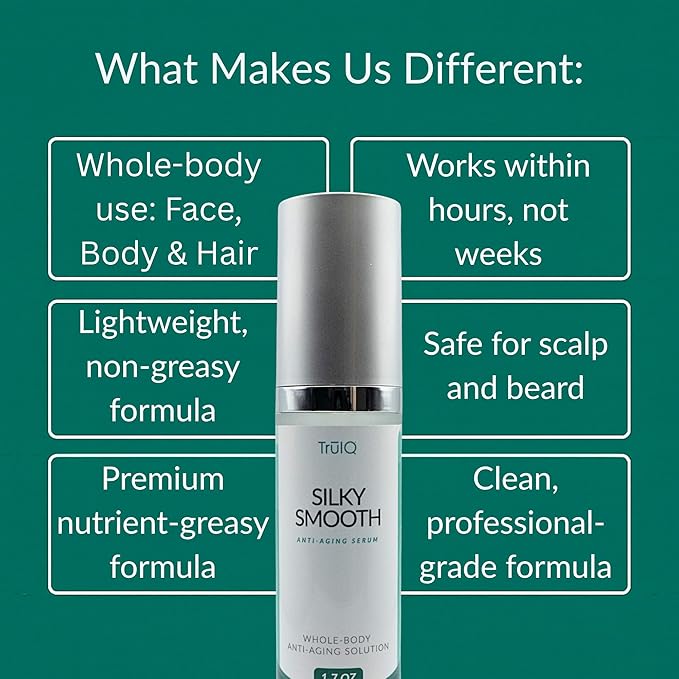 Anti-Aging Serum for Face & Hair. Silky Smooths Hydrating Whole-Body Wrinkle Repair Cream with Jojoba, Argan & Meadowfoam Oils – Restore Radiance & Firm – 1.7oz - Go to TruIQGlobal,com to order.