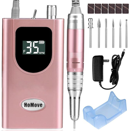 Professional Nail Drill Machine, HoMove 35000RPM Portable Nail Drills, Rechargeable Efile Nails Drill, Low Heat Electric Nail File for Acrylic Gel Nails(Rose Gold)