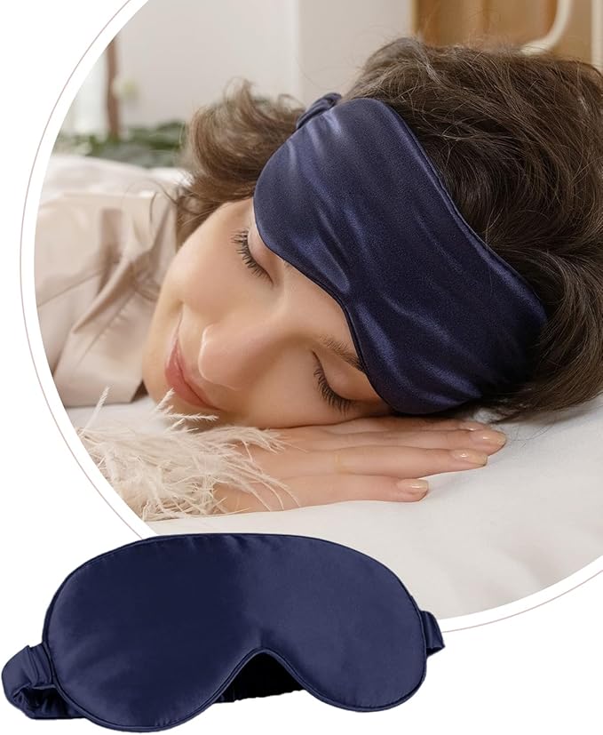 100% Mulberry Silk Sleep Mask, 22 Momme Silk Eyeshade with Adjustable Elastic Band, Blackout Blindfold for Sleeping, Travel & Night