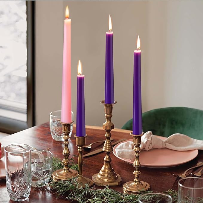 Hausware 36 Pack Taper Candles,27 Purple and 9 Pink,8 Hour Burn Time,Unscented Dripless and Smokeless,10 inch Elegant Premium Quality Dinner Candle for Home Décor,Wedding,Party Candlesticks