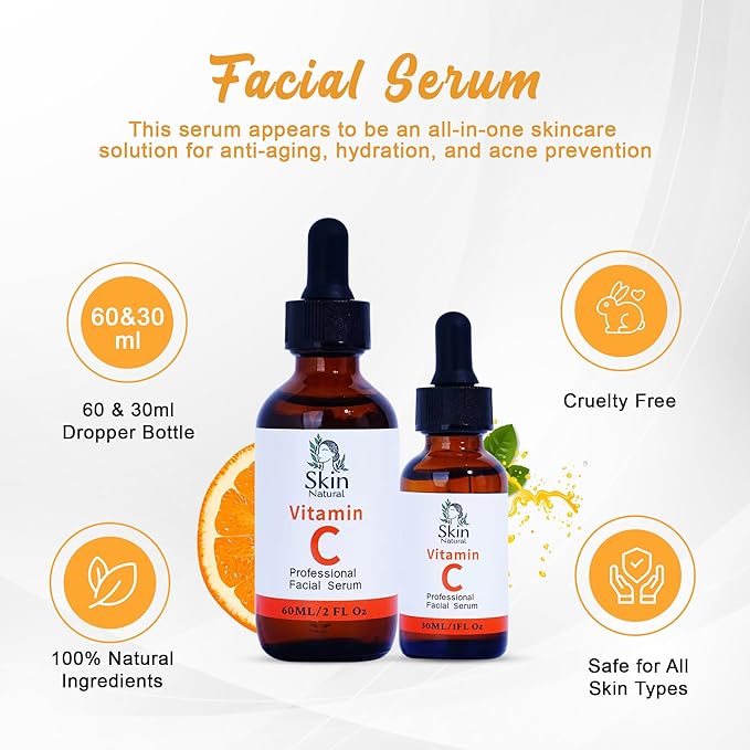 Vitamin C Serum for Face with Hyaluronic Acid & Vit E - Brightening Vitamin C Face Serum for Dark Spots & Anti Aging Facial Care - Natural Facial Serums for All Skin Types - 2 fl. oz