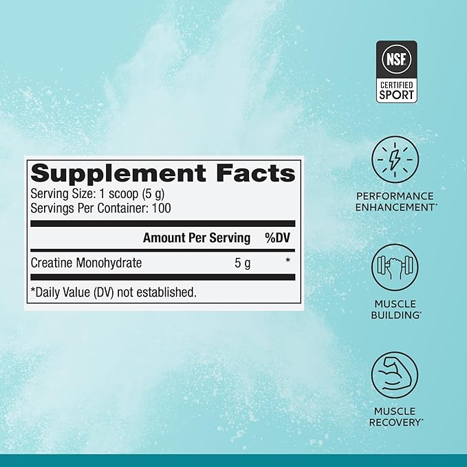 Dr. Mercola Pure Power Creatine Monohydrate - Supports Strength & Performance - Unflavored - NSF Certified - Quick-Dissolving Powder - 17.60 oz - 100 Servings