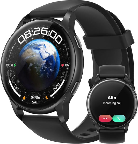 Parsonver Smart Watch for Men Women(Answer/Make Calls), 5ATM Waterproof Swimming Monitor, 44mm HD Screen Fitness Tracker 100+ Sport Modes, Heart Rate Sleep Monitor, Smartwatch for Android iOS, Black