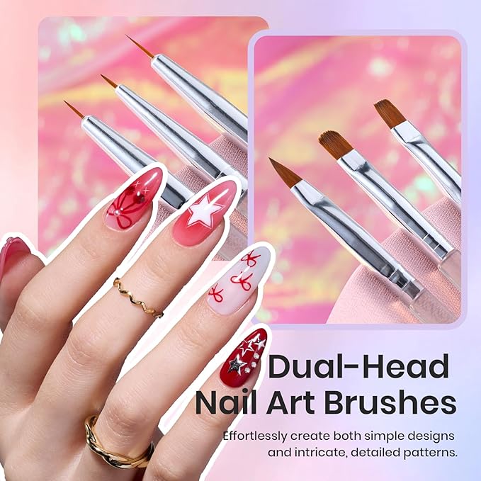 Beetles Nail Art Brushes 31pcs with Case - Confetti Nail Art Pens Daul Ended Dotting Tools Striping Liner Brushes for Nails 3D Flower Sculpting Tools Palette Holder DIY Home Salon Manicure Design Set