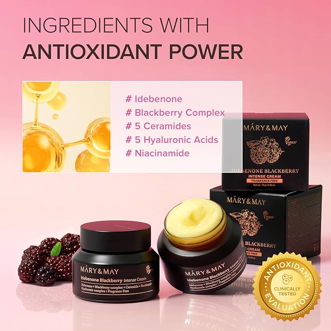 Mary&May Idebenone Blackberry Cream | Antioxidant Korean Moisturizer with 5 Ceramides & Hyaluronic Acid | Skin Barrier Repair & 48H Hydration | For All Skin Types (70g/2.46oz)