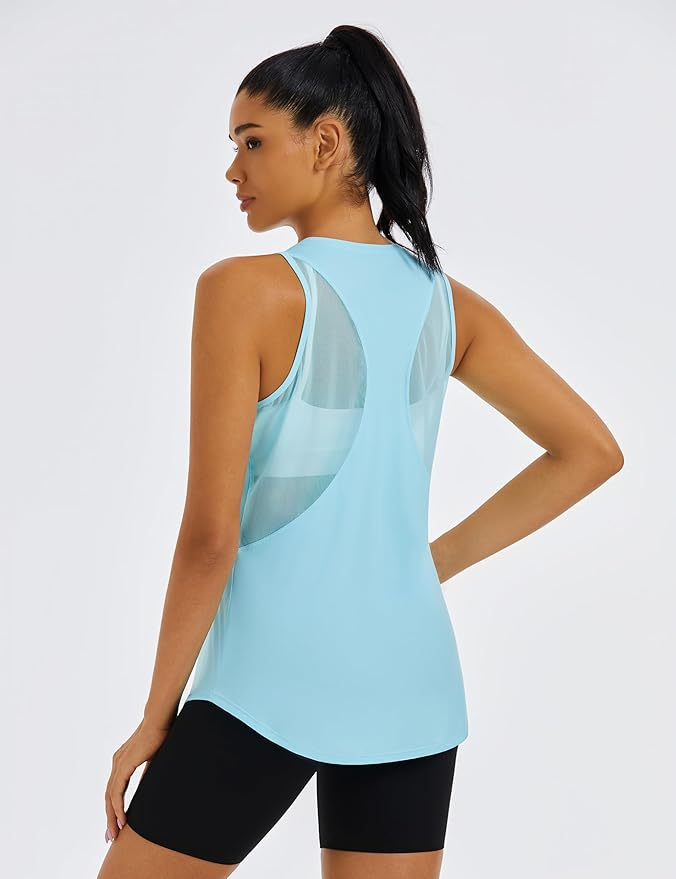 MAGCOMSEN Womens Workout Tops Racerback Tank Tops Mesh Back Breathable Sleeveless Quick Dry Running Athletic Shirts