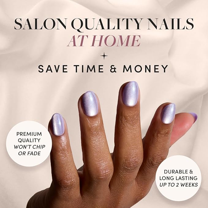 Glamnetic Press On Nails - Mermaid's Tail | Short Oval Purple Cat Eye Fake Nails with a Velvet Finish, Salon Quality Summer Nails | 15 Sizes - 30 Nail Kit with Glue