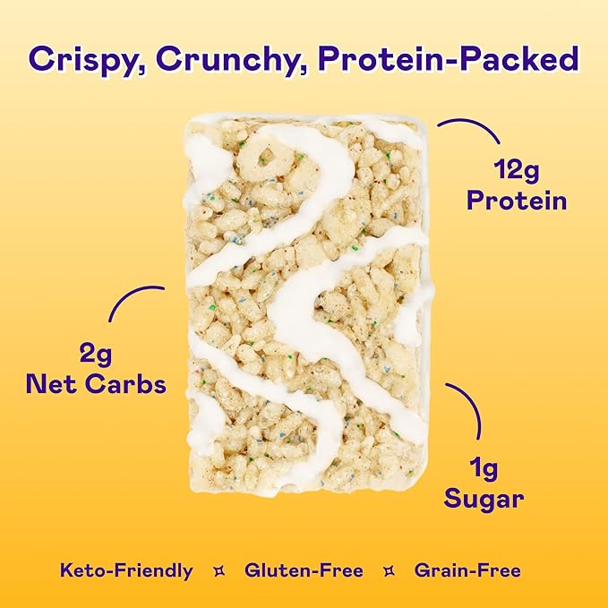 MAGIC SPOON Treats - High Protein, Low Carb, Keto Friendly, 1g of Sugar, Gluten Free, Crispy Treat Cereal Bar, On-The-Go Healthy Snack (Birthday Cake, 8 Bars)