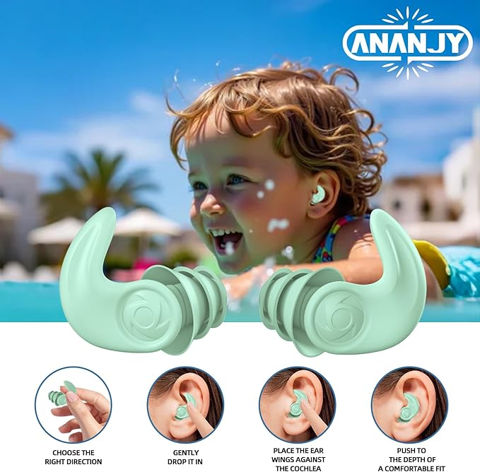 Kids Swimming Ear Plugs – 3 Pairs Reusable Waterproof Silicone Earplugs for Children (Ages 4-12), Soft & Comfortable Swim Ear Protection for Surfing, Diving, Pool, Showering & Water Sports