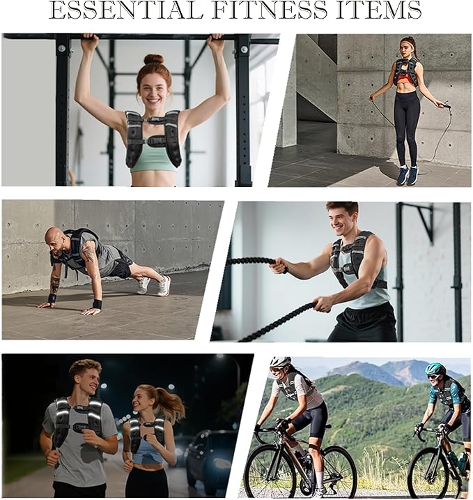 Weighted Vest for Women and Men, 8/12/16/20lb Weight Vest with Reflective Stripe for Workout, Strength Training, Running, Fitness, Muscle Building, Weight Loss, Weightlifting