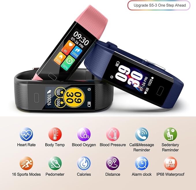 Fitness Tracker with Step/Distance/Calories Counter, Activity Tracker with Heart Rate Monitor, Slim Style Watch IP68 Waterproof, Sleep Monitor Tracker, Pedometer Watch for Women Men
