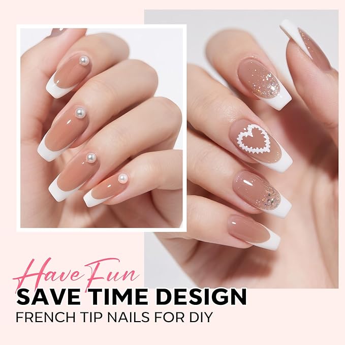 modelones French Tip Press on Nails, 150Pcs Long Square Fake Nails with Nail Box, Deep Nude Gel Nail Tips for Women, Soft Glue-On Nails for Natural Salon Look, DIY Nail Art Kit (15 Sizes)