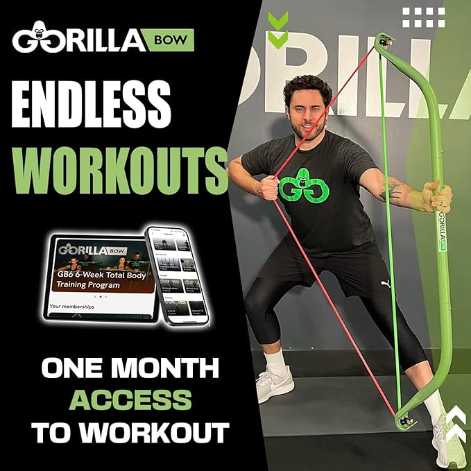 Gorilla Bow Original Portable Home Gym Resistance Bands and Bar System for Travel, Fitness, Weightlifting and Exercise Kit, Full Body Workout Equipment Set